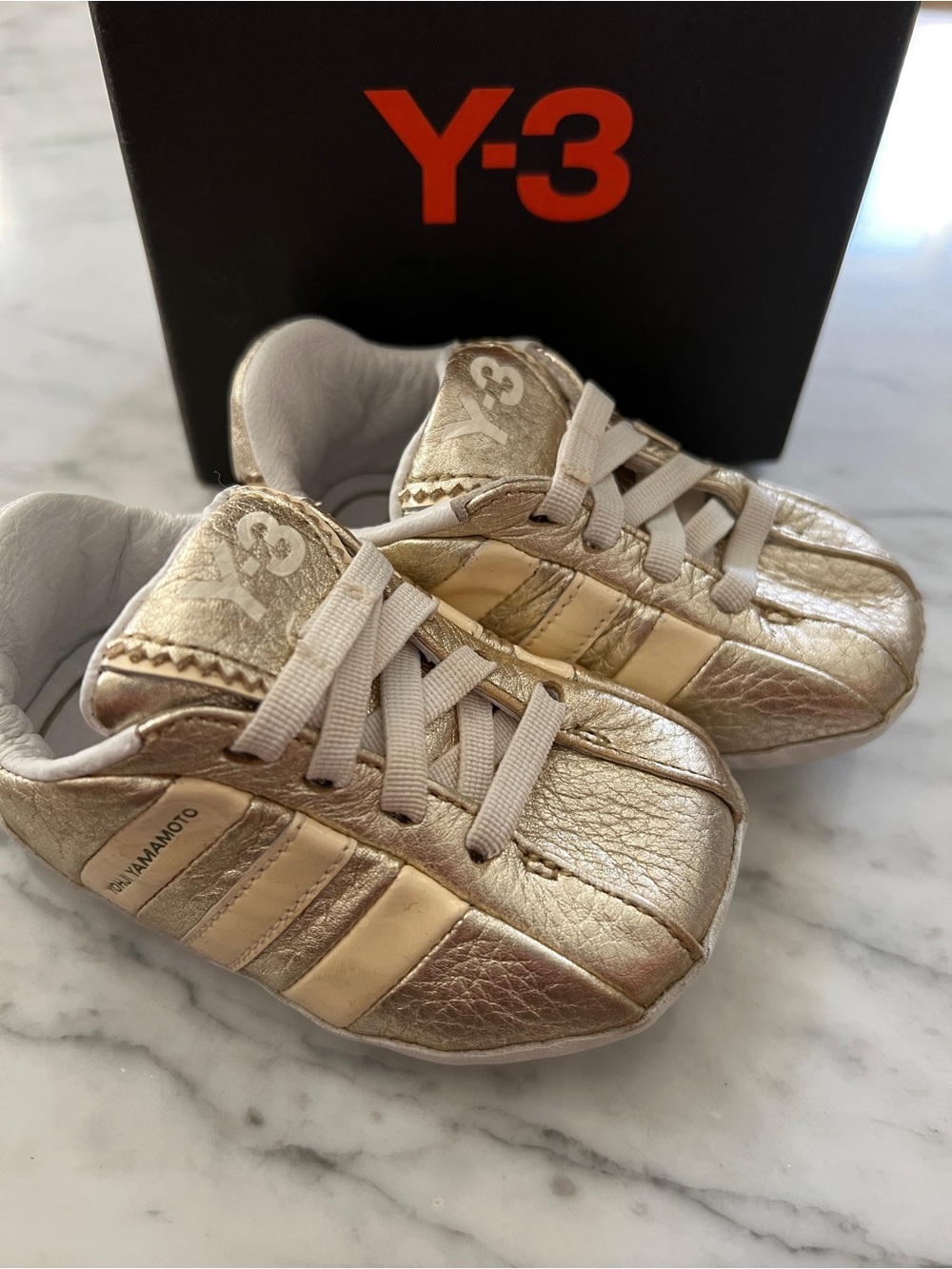 adidas Yohji Yamamoto Y-3  baby Metallic Gold and Cream Leather Sneakers